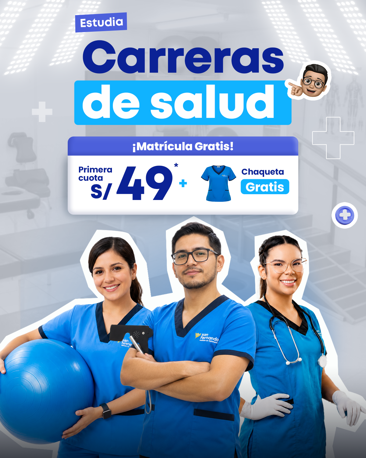 Carreras de salud, Instituto San Fernando. Licenciado por MINEDU. optometría, Enfermería Técnica y Fisioterapia y Rehabilitación