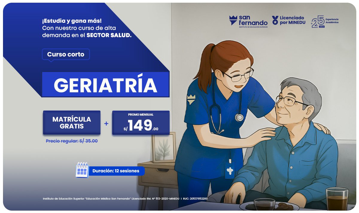 estudiante de geriatria del instituto san fernando carreras de salud y cursos cortos trabaja en poco tiempo licenciado por minedu