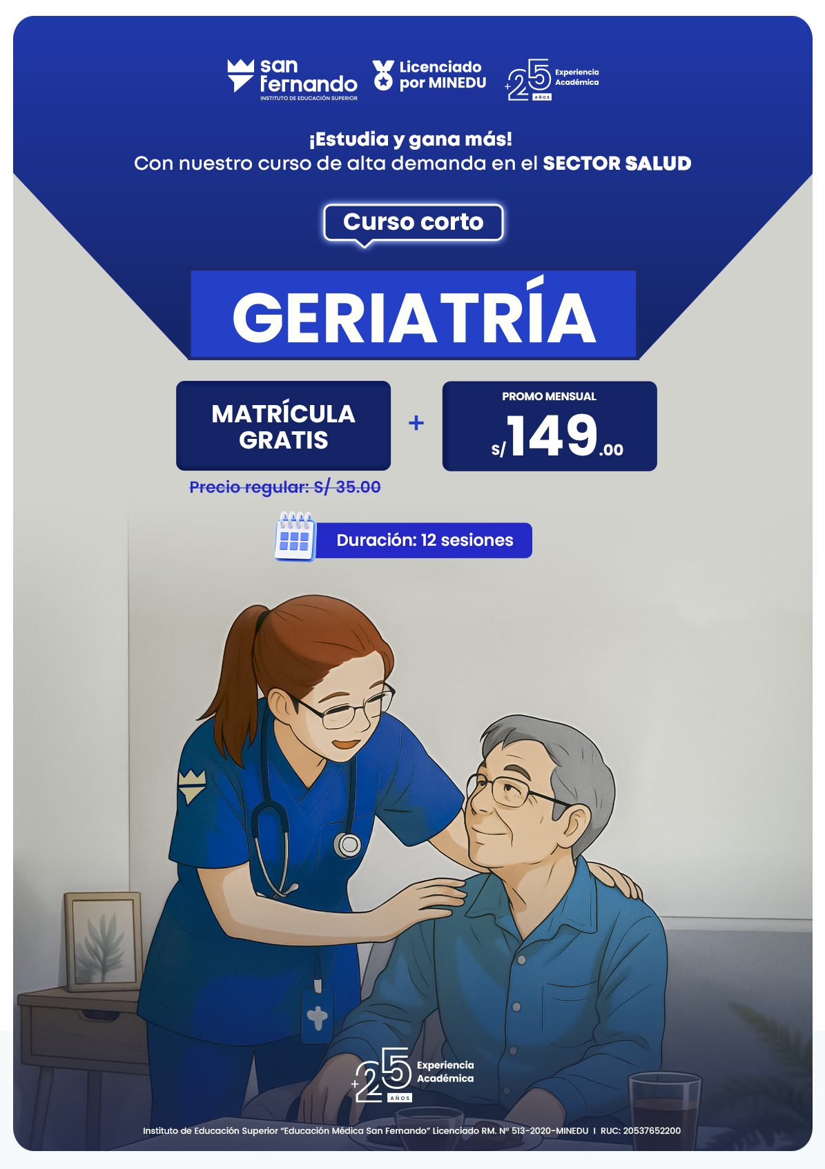 estudiante de geriatria del instituto san fernando carreras de salud y cursos cortos trabaja en poco tiempo licenciado por minedu imagen en mobile vertical casa geriatrica