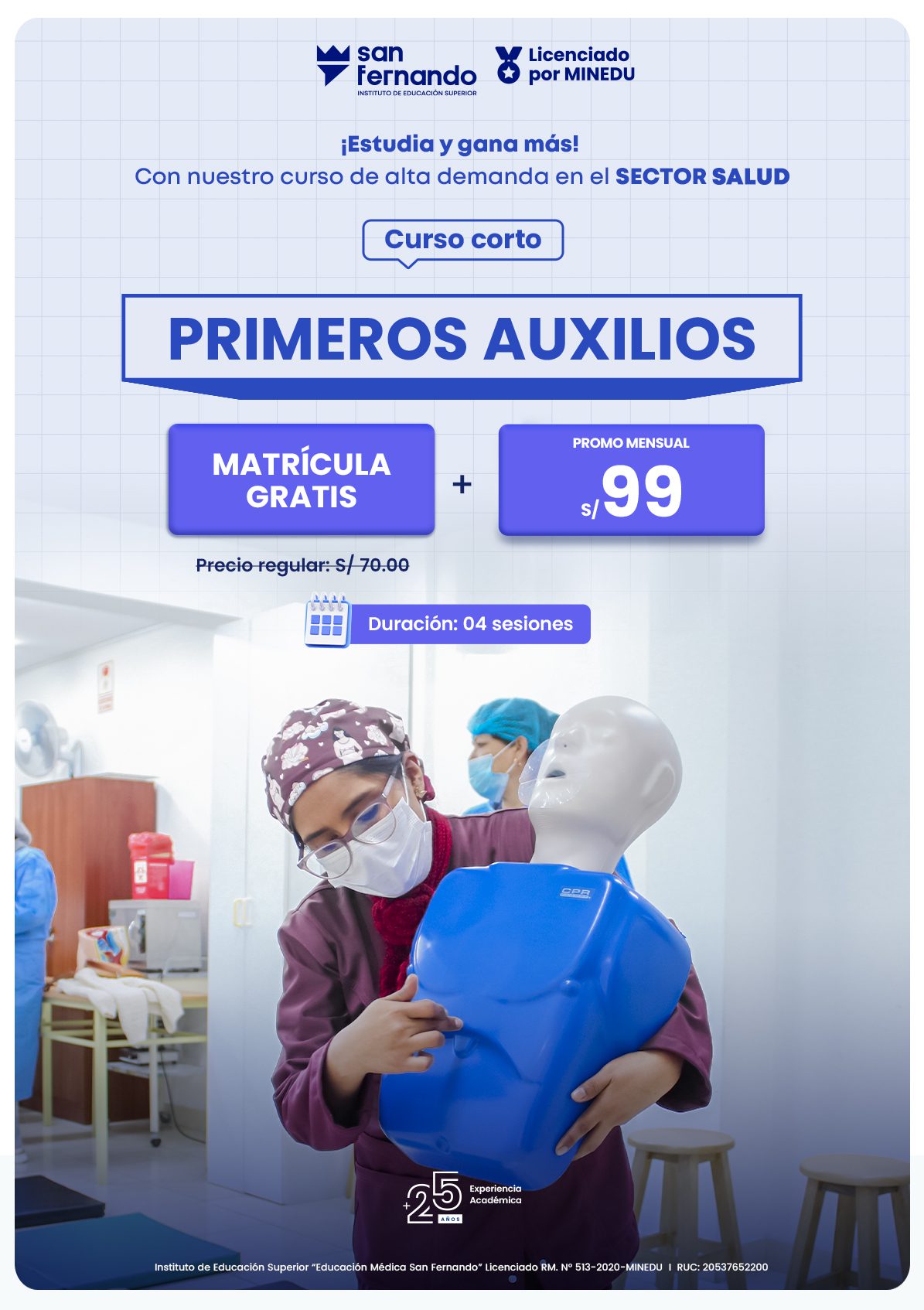 docente cursos de primeros auxilios rcp con muñeco de rcp version mobile vertical enfermeria instituo san fernando licenciado por minedu