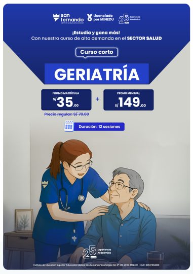 estudiante de geriatria del instituto san fernando carreras de salud y cursos cortos trabaja en poco tiempo licenciado por minedu