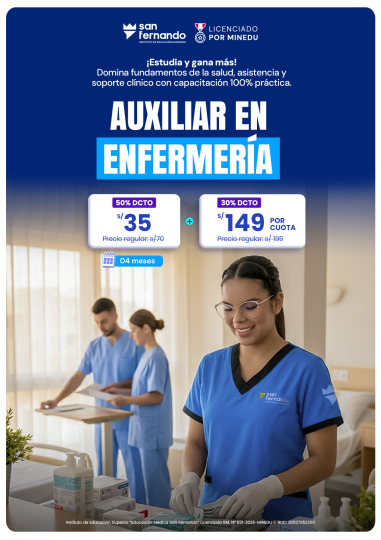 Promoción de auxiliar en enfermería, programa de salud del Instituto San Fernando formato vertical para mobile