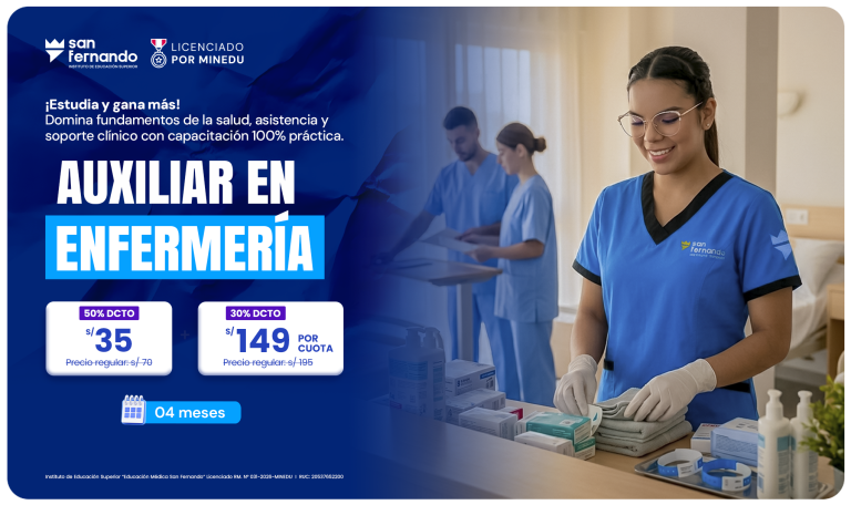 Promoción de auxiliar en enfermería, programa de salud del Instituto San Fernando.